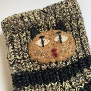 Vintage Handcrafted Kitty Cozy Warm Socks Med Multicolor Brown/Black/Gold Boho